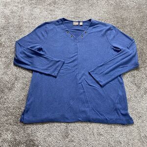 Chico's Shirt Womens Chico 2 US Size Large 12 Blue Long Sleeve V neck Rayon top